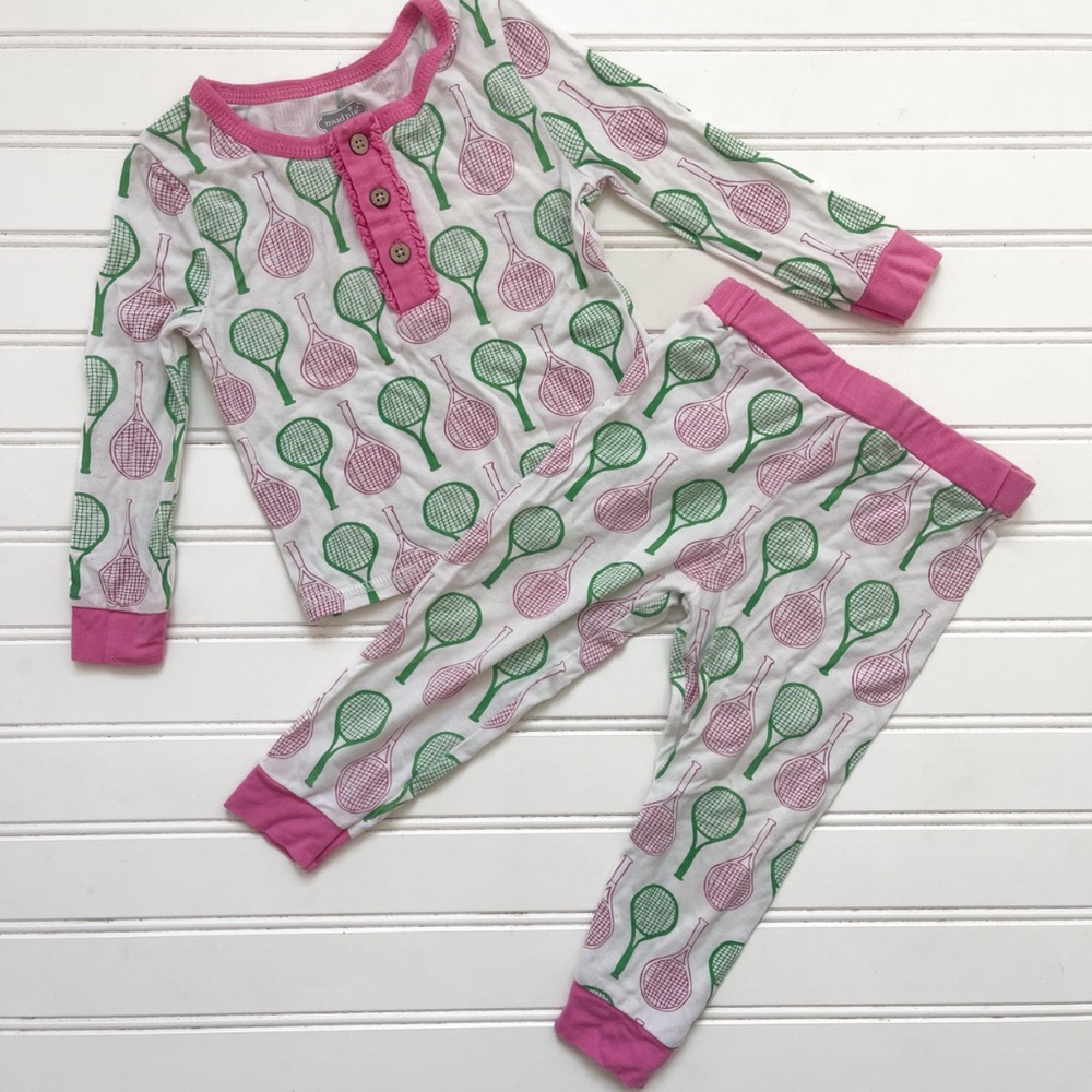 MUD PIE VGUC Girls Bamboo Tennis Racket Print Pajama Set
